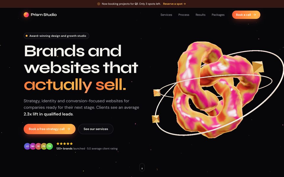 Prism Studio agency demo homepage