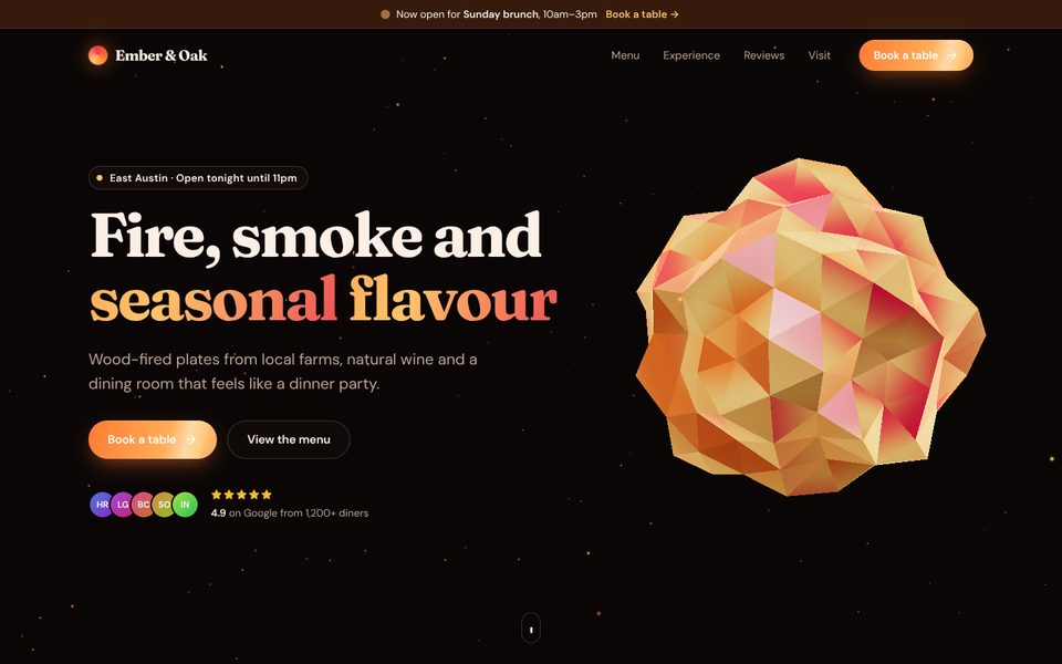 Ember & Oak restaurant demo homepage