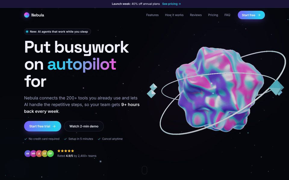 Nebula SaaS demo homepage
